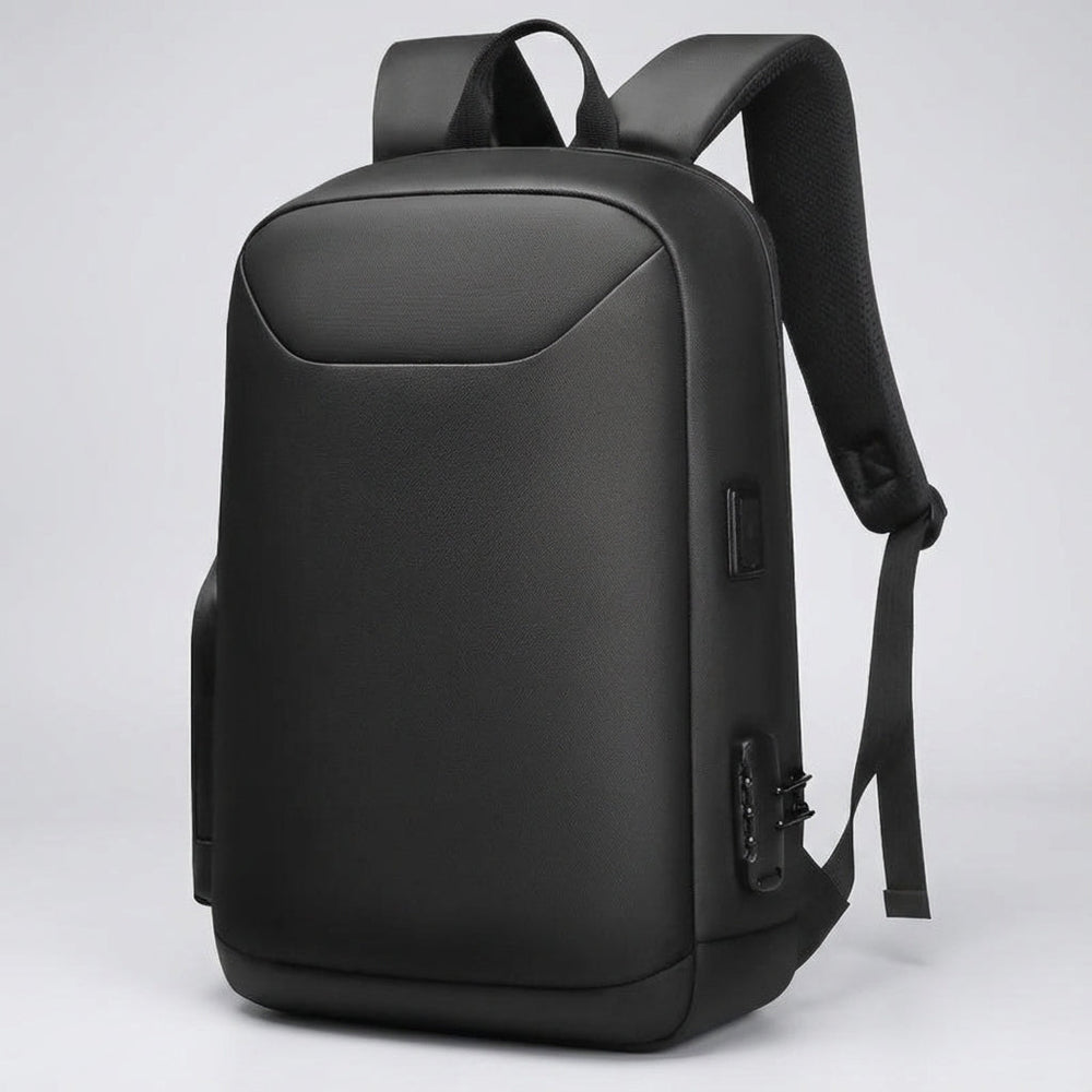 Veilige zwarte zakelijke laptoprugzak met anti-diefstal design en slimme organisatie. Perfect voor professionals.