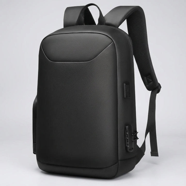 Veilige zwarte zakelijke laptoprugzak met anti-diefstal design en slimme organisatie. Perfect voor professionals.