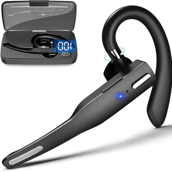 Zwarte Bluetooth 5.1 noise cancelling headset met dubbele microfoon voor mannen, ideaal voor draadloze communicatie.