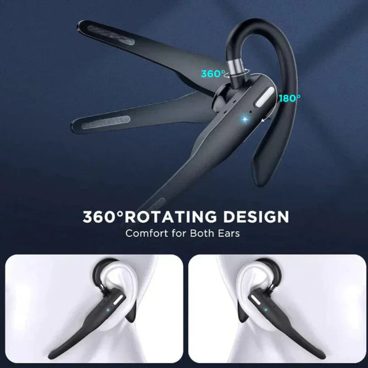 Ergonomische Bluetooth headset voor mannen, met ruisonderdrukking en heldere audio via dubbele microfoons.