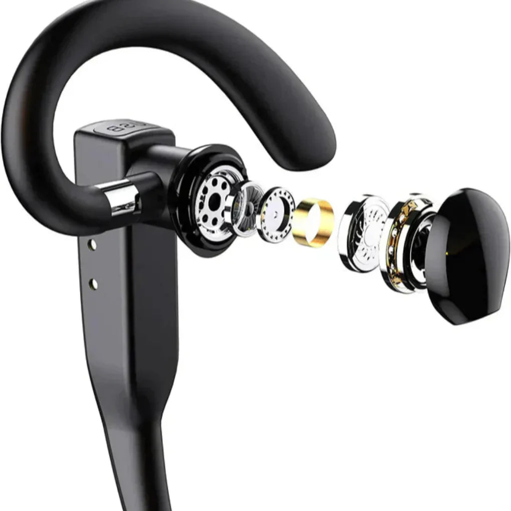 Stijlvolle zwarte mannen headset, Bluetooth 5.1 met ruisonderdrukking en verstelbare arm voor dubbele microfoon.