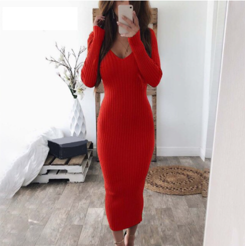Moderne bodycon jurk van gebreide stof, comfortabel en trendy, ideaal voor dagelijkse vrouwelijke mode.