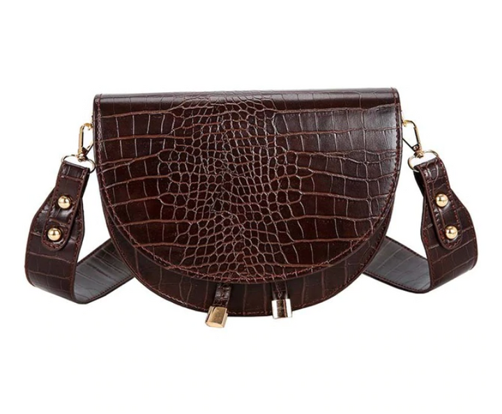 Vegan leren dames handtas: Chocolade bruine crossbody met krokodillenprint. Comfortabel en modieus.
