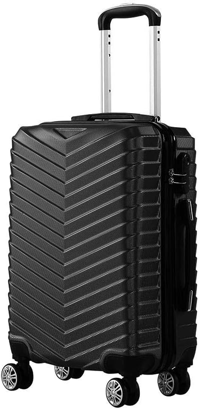 Zwarte compacte handbagage koffer met 360° spinnerwielen, ideaal voor korte reizen.