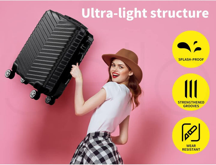 Stijlvolle zwarte hardcase handbagage koffer, duurzaam en met 360° spinnerwielen.