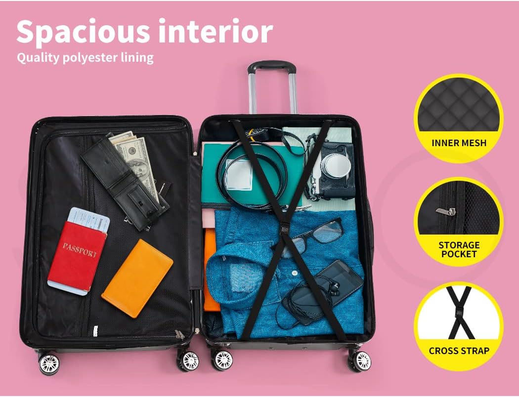 Robuuste zwarte hardcase handbagage koffer met veiligheidsslot en soepele wielen.