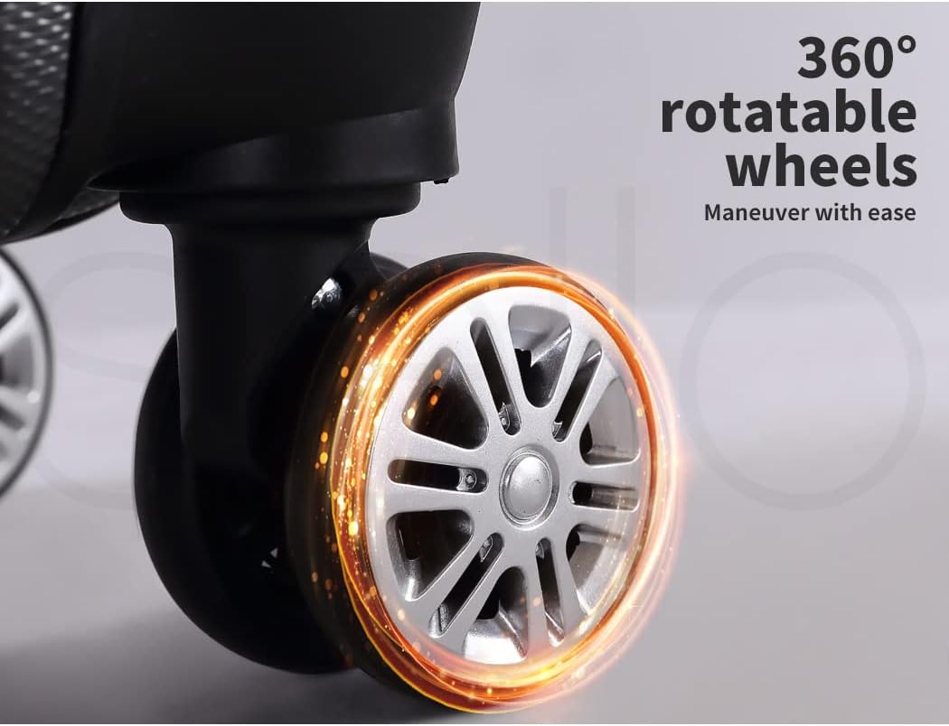 Lichtgewicht zwarte reiskoffer, perfect als handbagage, met 360° spinnerwielen.