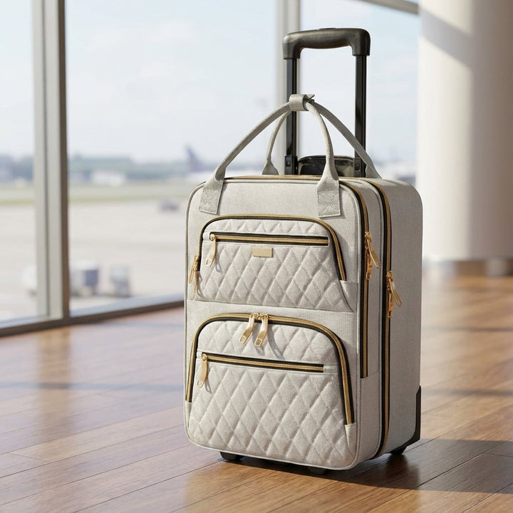 Zwarte compacte onderstoel roltrolley SwiftSeat met laptopvak, ideaal voor handbagage en vlotte vliegreizen.