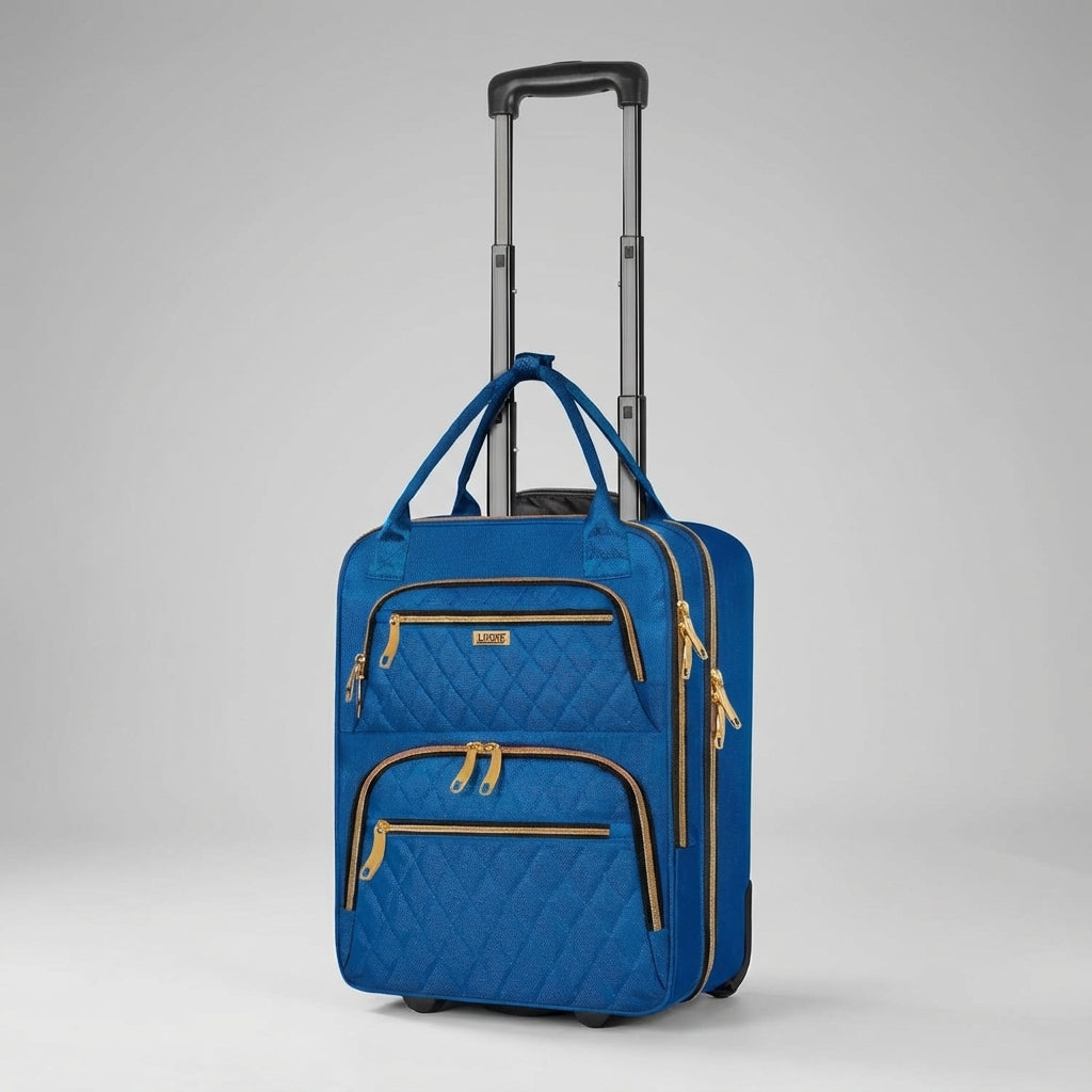 Stijlvolle onderstoel reistrolley SwiftSeat, compacte koffer met laptopvak, ideaal als handbagage.