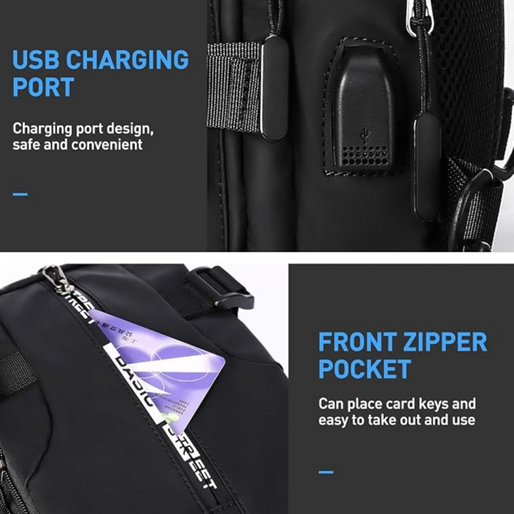 Ergonomische compacte slingtas met verstelbare schouderband, comfortabel voor lange dagen.