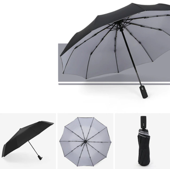 Rode automatische en compacte paraplu, weerbestendig voor regen en wind.