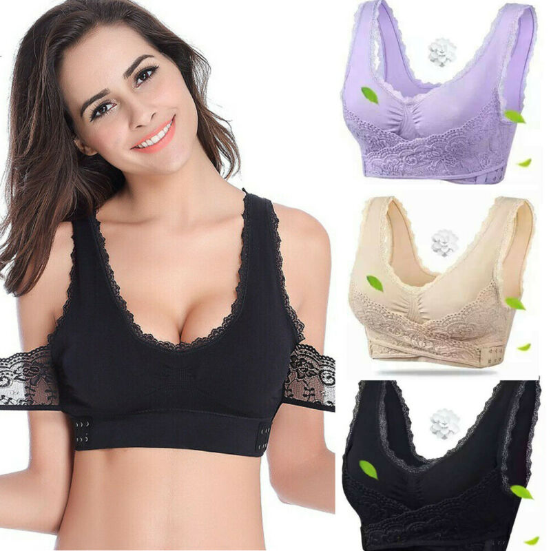 Zwarte dames comfort BH met zijsluiting, draadloos en ondersteunend voor dagelijks gebruik.