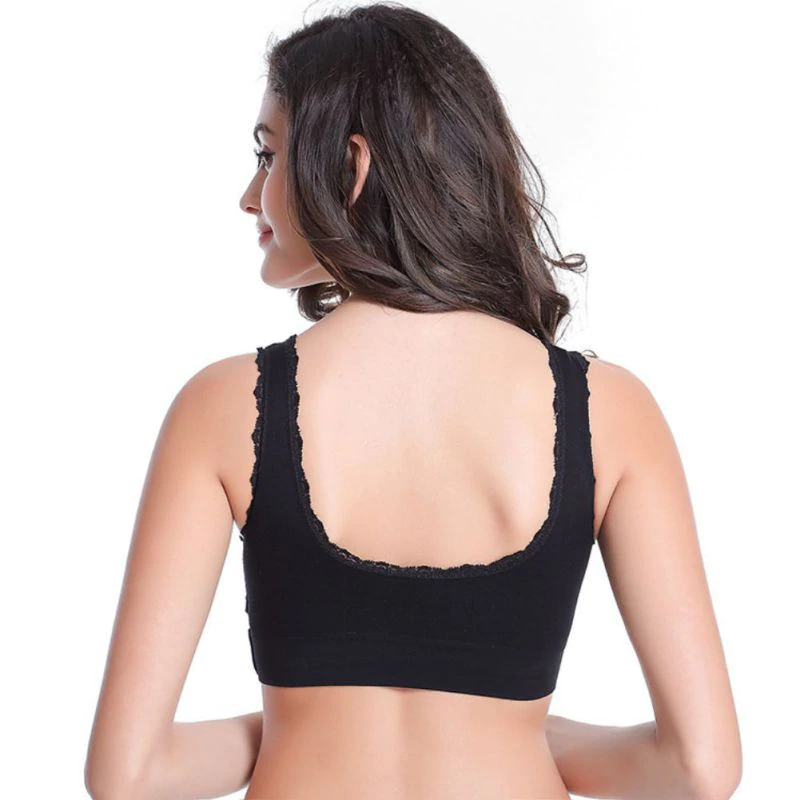 Draadloze dames comfort BH met zijsluiting in zwart, biedt perfecte pasvorm en comfort.