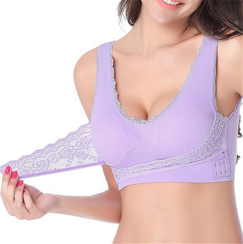 Zwarte comfort BH met handige zijsluiting, draadloos, voor dames die dagelijks comfort zoeken.