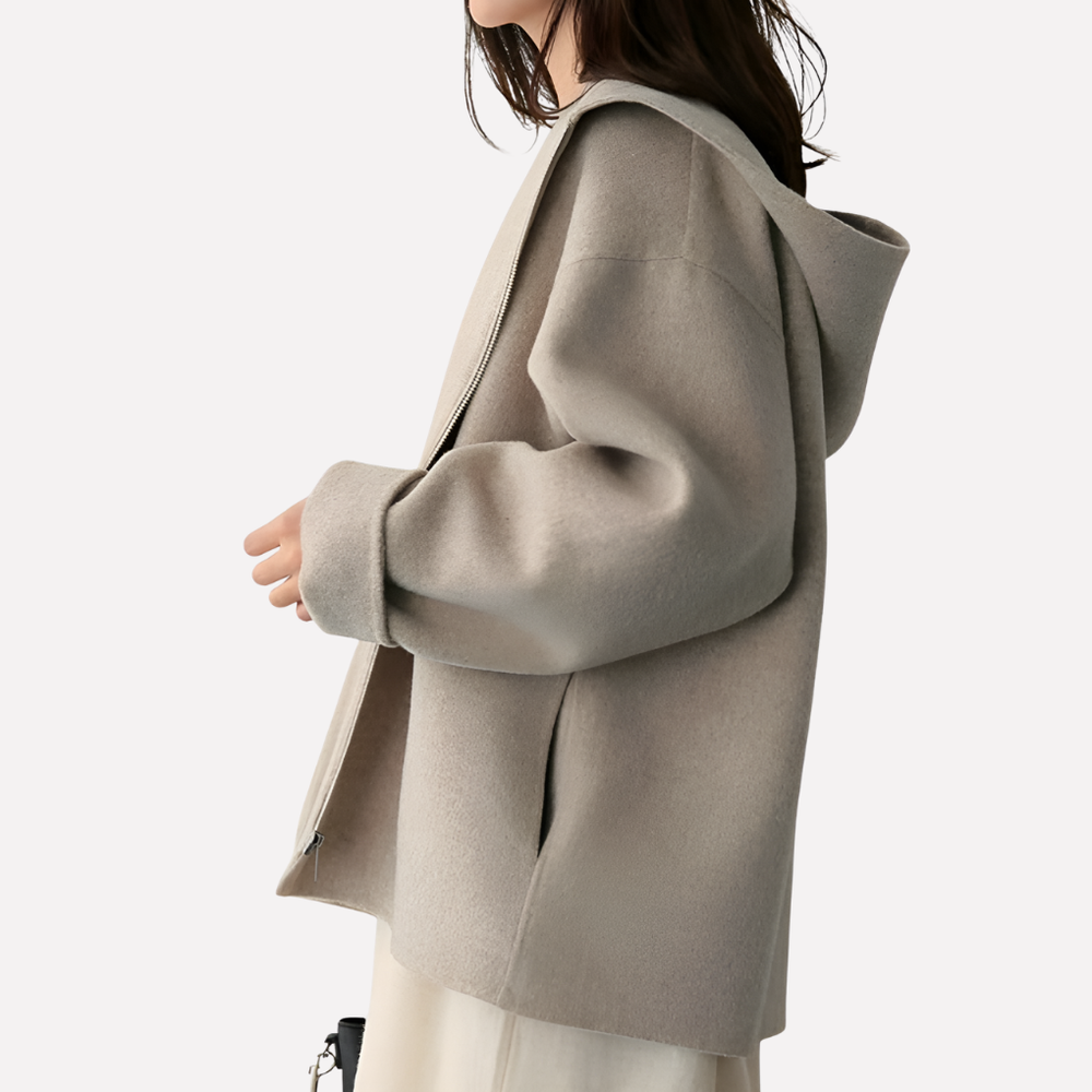 Khaki dames hoodie jas, veelzijdige kleding voor elke dag. Comfortabele casual jas met lange mouwen.