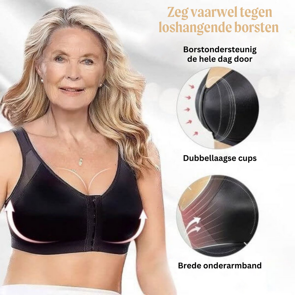 Comfortbeha met voorsluiting voor optimale houdingscorrectie en ondersteuning van de rug.