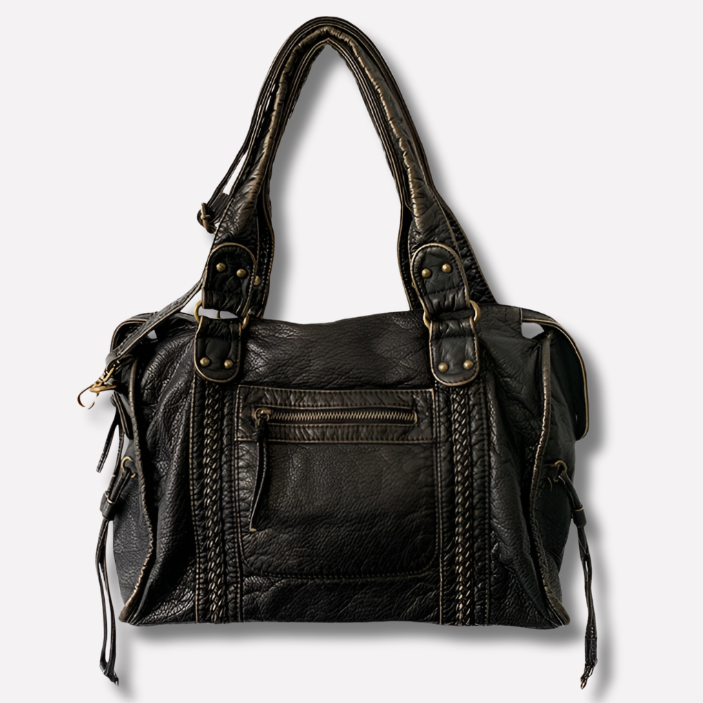Praktische zwarte crossbodytas voor dames, gemaakt van duurzaam veganistisch leer.