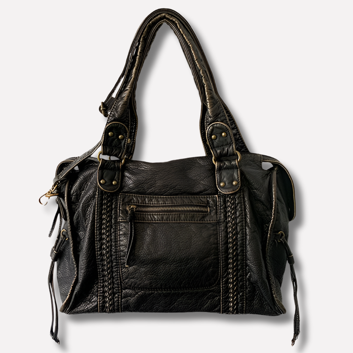 Praktische zwarte crossbodytas voor dames, gemaakt van duurzaam veganistisch leer.