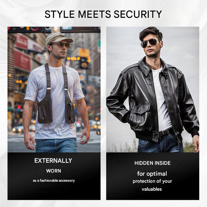Stijlvolle zwarte PU-leren heren schoudertas, perfect voor een moderne, veilige look.