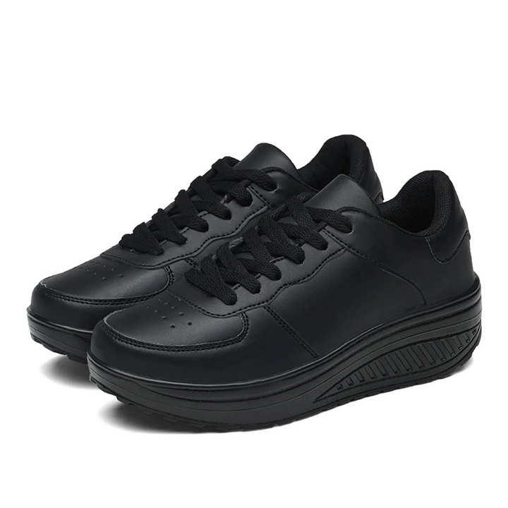 Zwarte FlexiStep orthopedische dames sneakers, ideaal voor dagelijks comfort en optimale voetondersteuning.