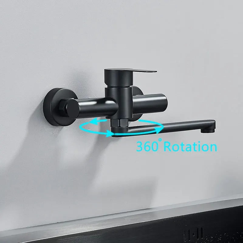 Flexibele FlexiTap wandmengkraan, 360 graden draaibaar, ideaal voor spoelbak in keuken of wastafel badkamer.