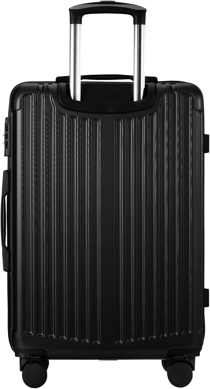 Stijlvolle zwarte harde reiskoffer met streepdesign, 360° wielen en TSA-slot, perfect voor elke reis.