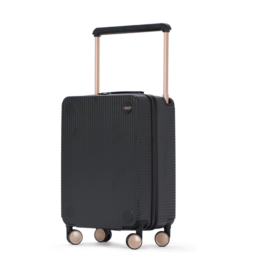 Complete 'Rotterdam Voyager' hardschalen bagageset, klaar voor een lange vakantie, met verschillende formaten reiskoffers.