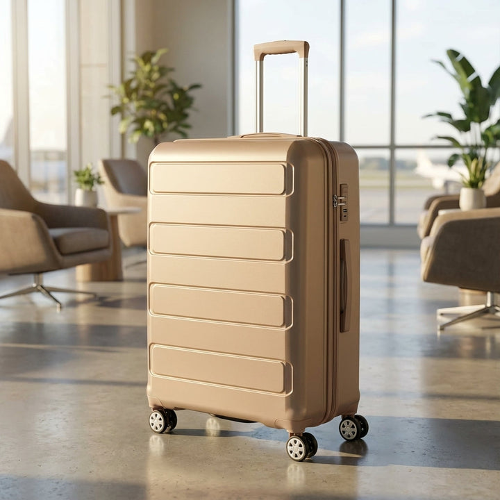 Zwarte hardshell reiskoffer met spinner wielen, lichtgewicht en uitbreidbaar voor comfortabel reizen.