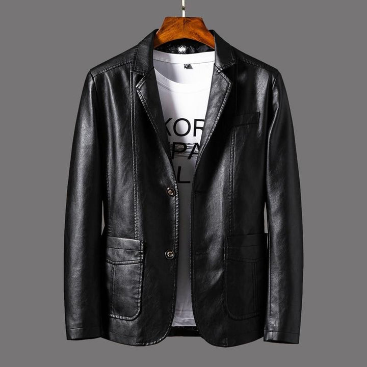 Stijlvolle lederblazer voor heren, model Leonardo, in klassiek zwart. Ideaal als casual of formeel colbert.