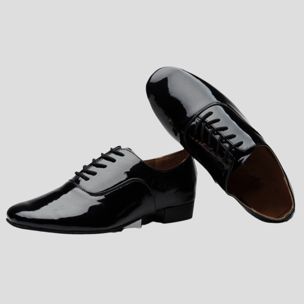 Comfortabele elegante zwarte heren latin dansschoenen, perfect voor ballroom dans training en optredens.