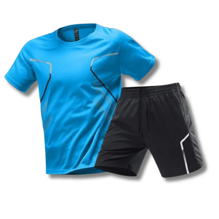 Donkergrijze ademende heren sportset, perfect voor training, hardlopen of ontspannen casual activiteiten.
