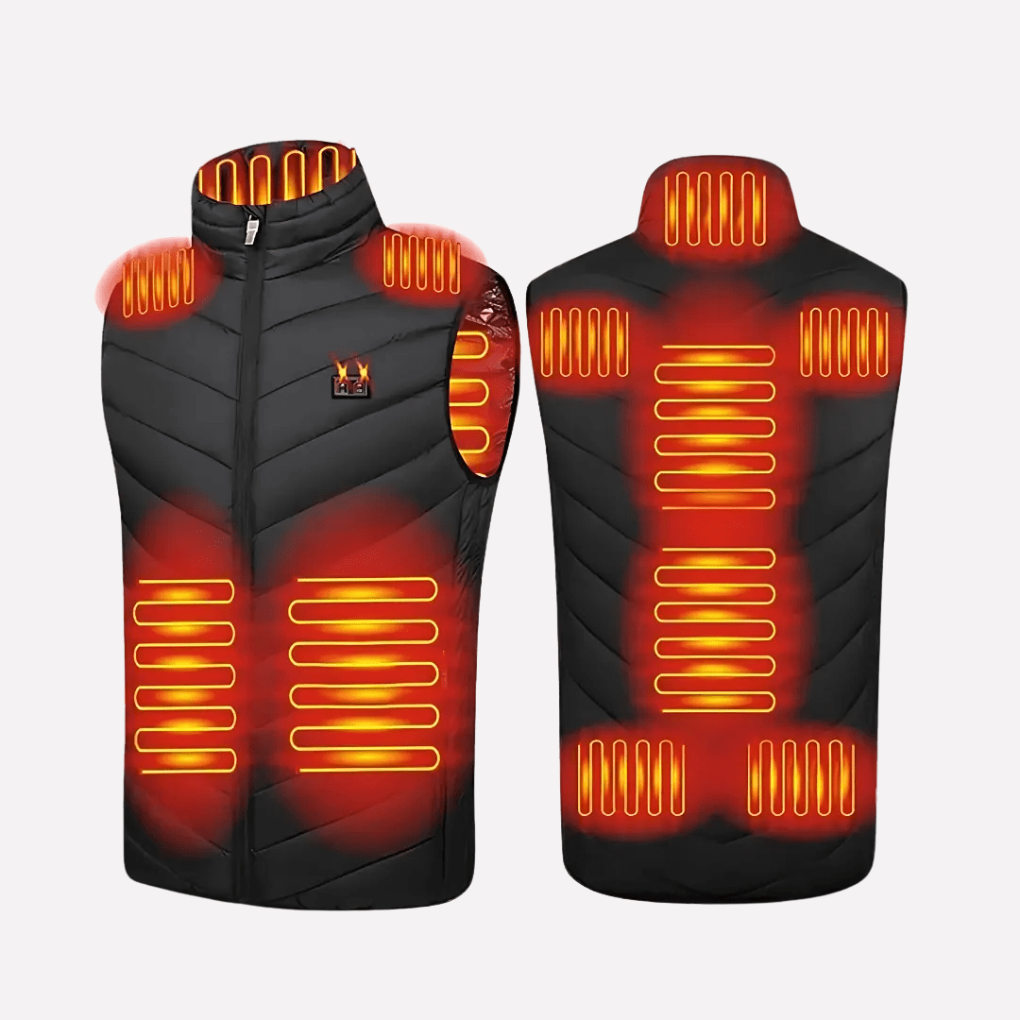 Heren verwarmde jas in zwart/blauw met USB-voeding, perfecte outdoor winterjas voor comfort in koude omstandigheden.