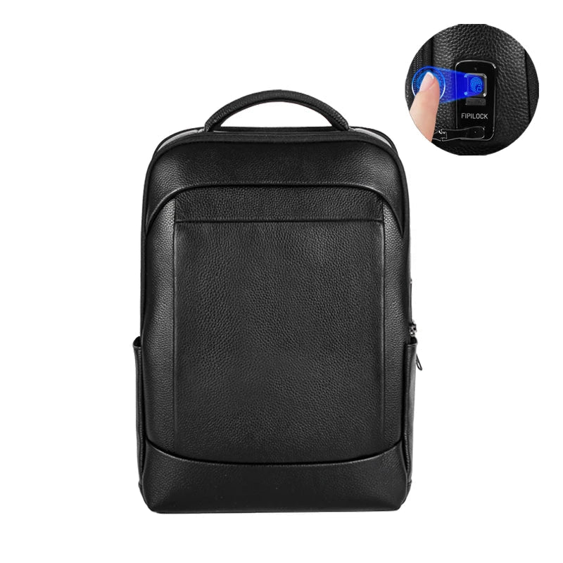Stijlvolle zwarte heren anti-diefstal rugzak met vingerafdruk slot. Ideaal voor laptop en zakelijke organisatie.