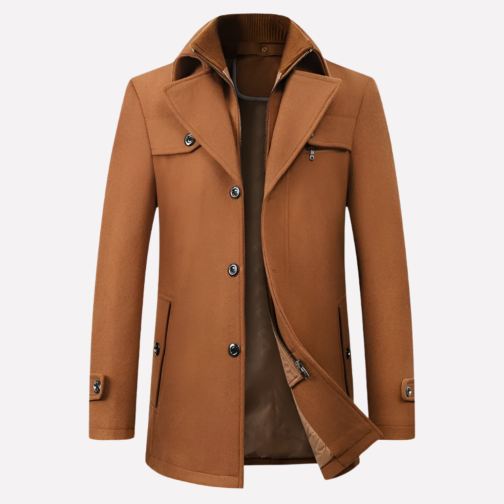 Rode herenjas met klassieke reverskraag en knopen, voor een modieuze en stijlvolle uitstraling. Perfecte herenkleding.