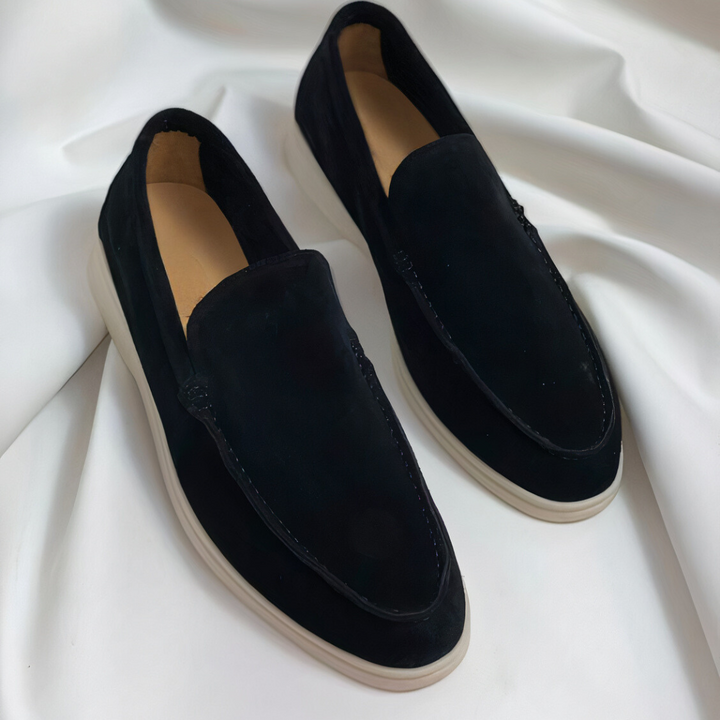 Zwarte klassieke leren heren instapschoenen Lorenzo, ideaal voor comfort en een stijlvolle casual look.