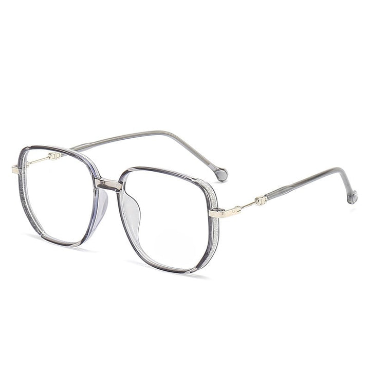 Grijs Livia montuur: unisex multifocale leesbril met anti-blauw licht, stijlvol en duurzaam.