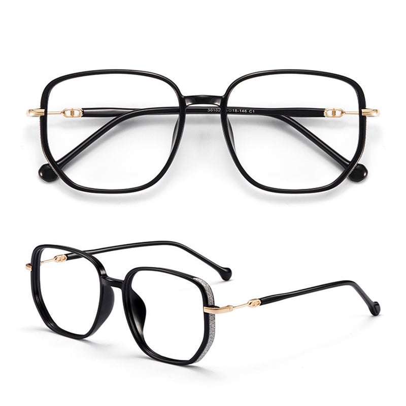 Elegante Livia leesbril in zwart, unisex multifocaal met anti-blauw licht voor dagelijkse bescherming.