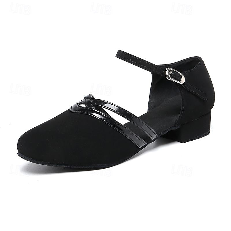Dames moderne dansschoenen met comfortabele lage hak en enkelband, ideaal voor dans en prestaties.