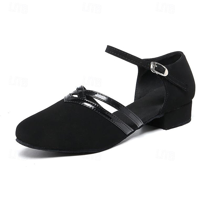 Dames moderne dansschoenen met comfortabele lage hak en enkelband, ideaal voor dans en prestaties.