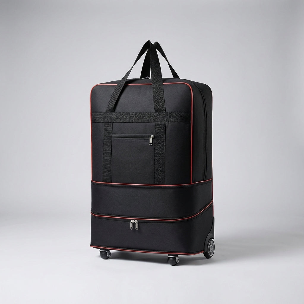 De RollPacko opvouwbare duffel met wielen, een flexibele reispartner die compact opbergt en gemakkelijk rolt.