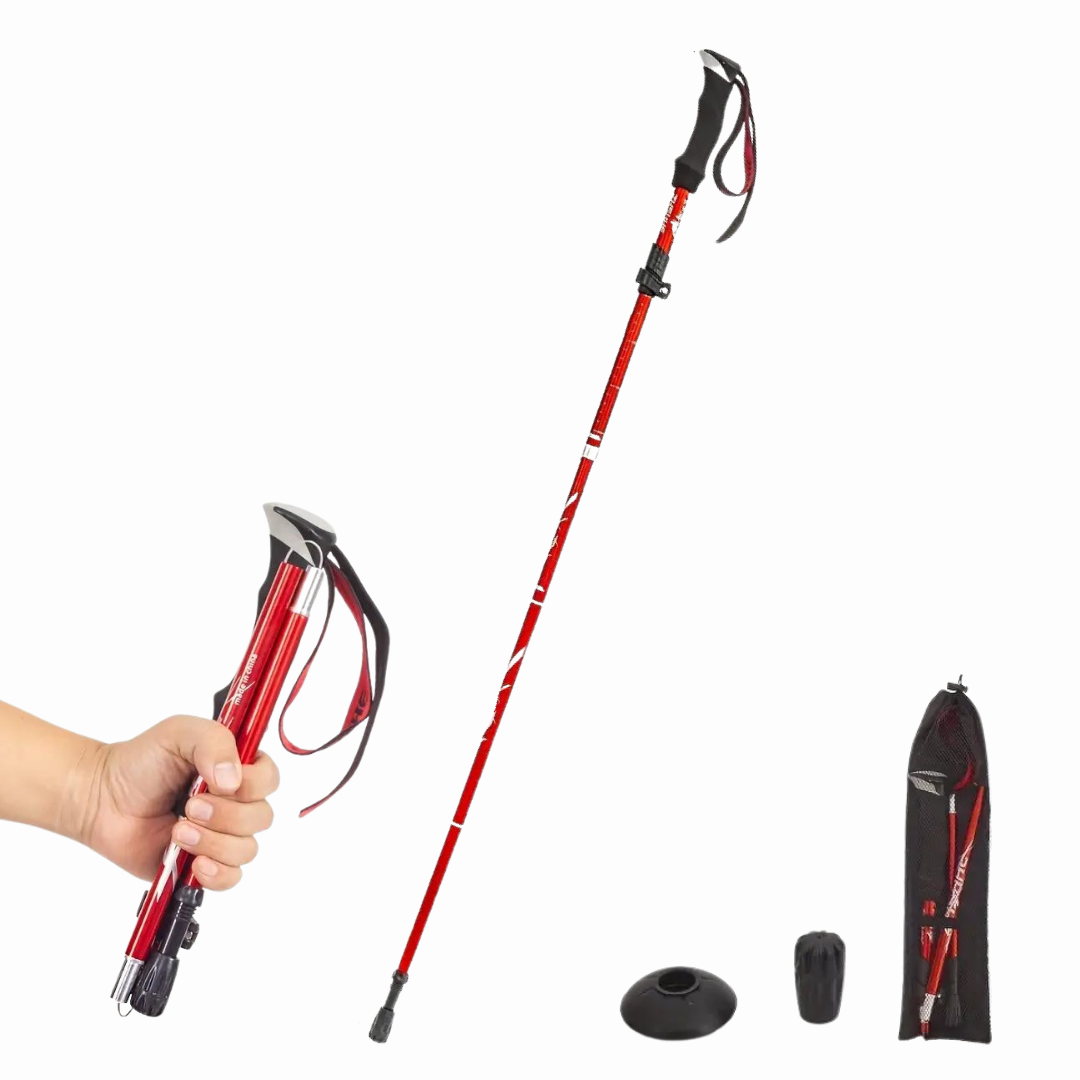 Zwarte opvouwbare TrekPro wandelstok, verstelbaar aluminium, lichtgewicht voor wandelen & trekking.