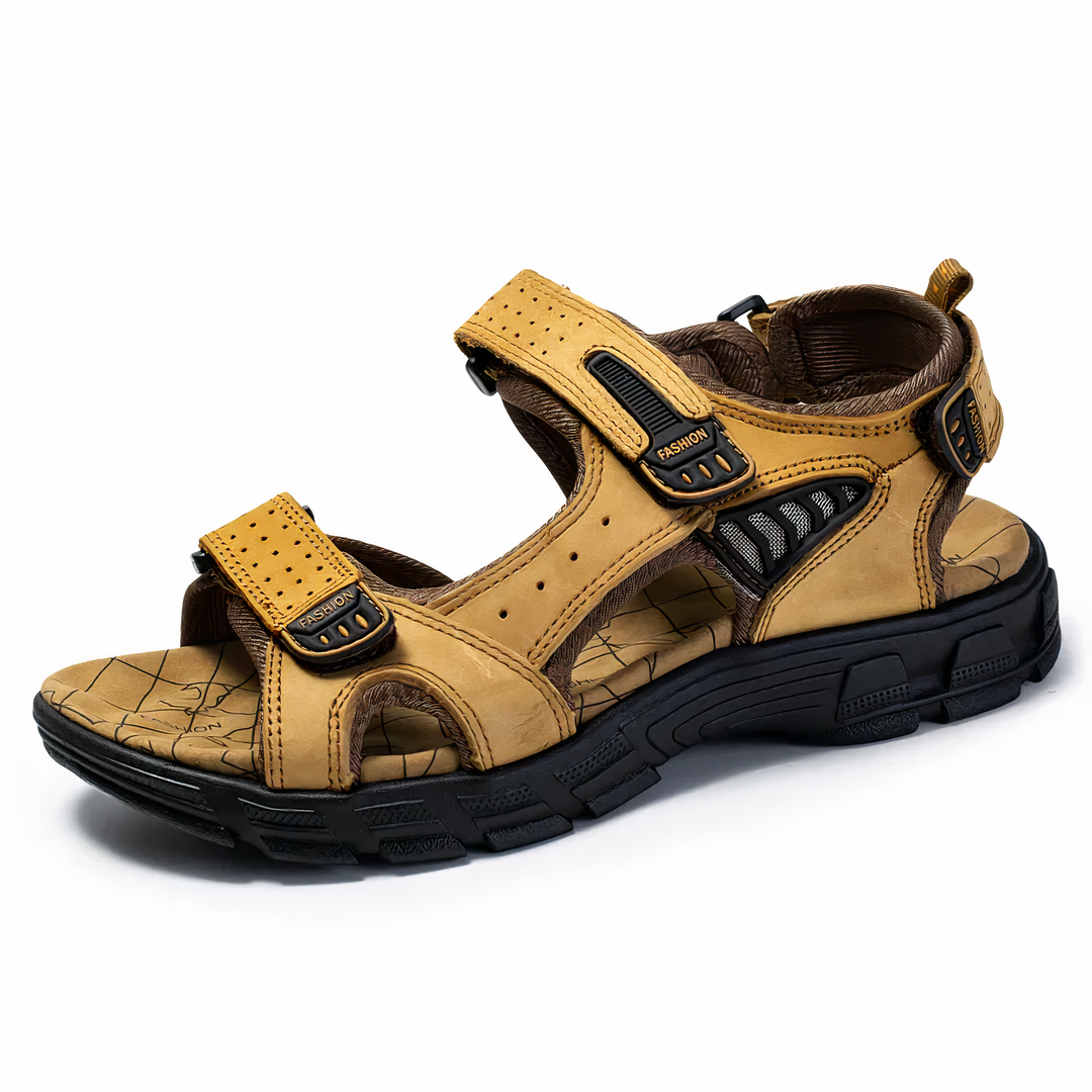 Comfortabele orthopedische herensandalen in bruin/donkerbruin, perfect voor mannen die demping en voetondersteuning zoeken.