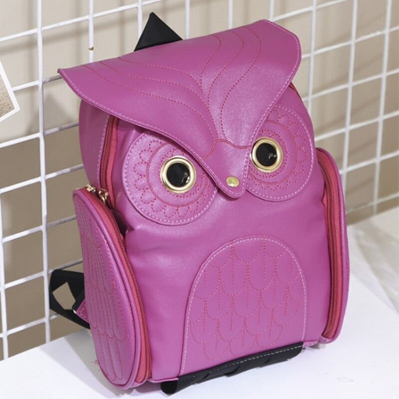 Elegante zwarte PU leren uil rugzak, de ideale schooltas of reistas met voldoende ruimte.