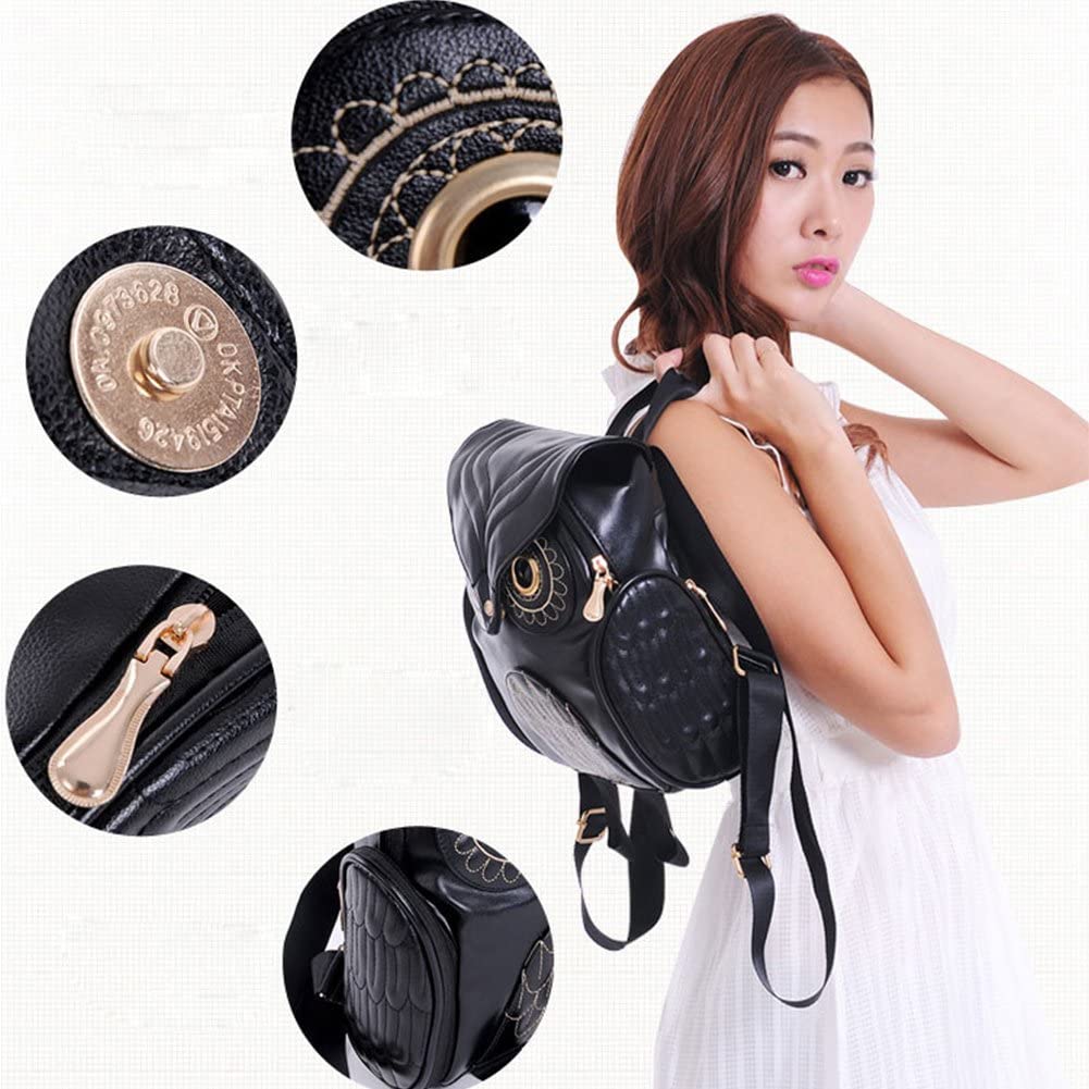 Gouden PU leren uil rugzak dames, trendy en multifunctioneel, perfect als reistas of schooltas.