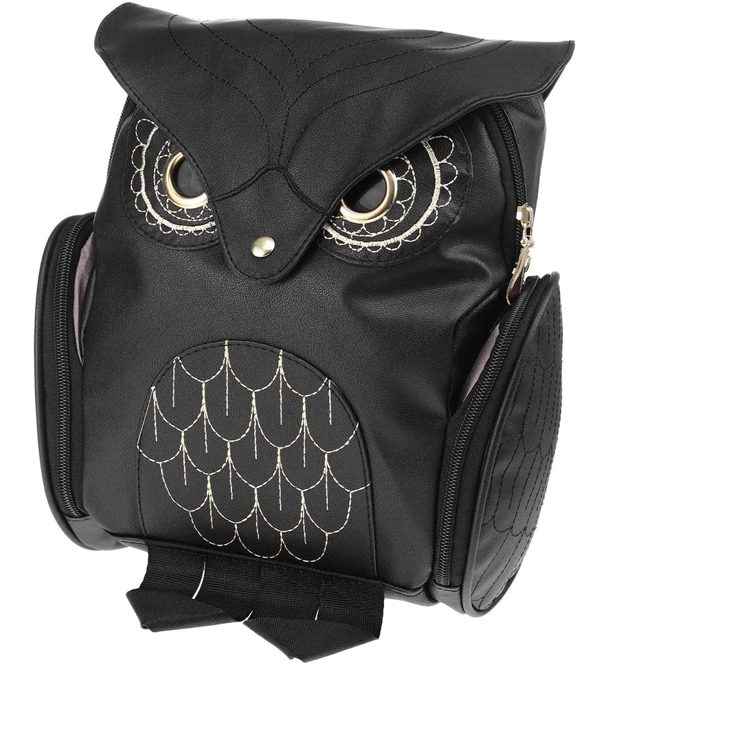 Casual PU leren uil rugzak voor dames, zwart, comfortabel en duurzaam voor dagelijks gebruik.