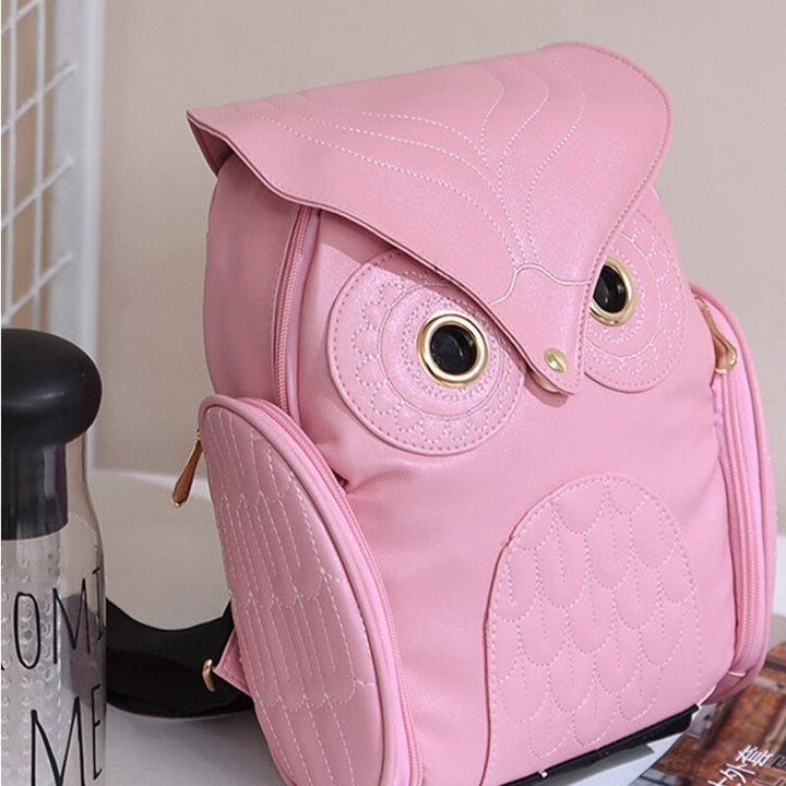 Multifunctionele PU leren uil rugzak, roze, met verstelbare banden, perfect voor reizen of school.
