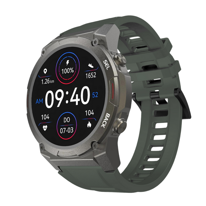 Unisex Pulse XR polshorloge in aluminium met siliconen band, ideaal voor sport en gezondheidsmonitoring.