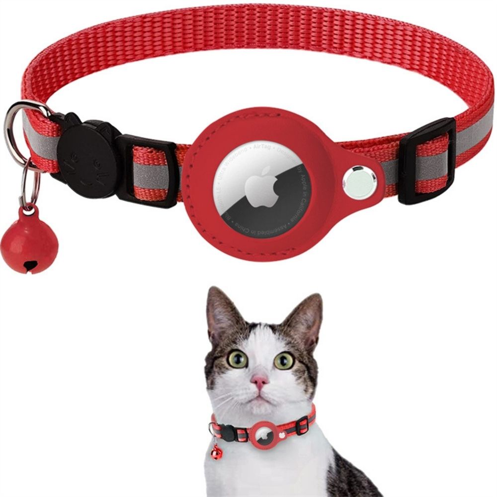 Moderne kattenhalsband: reflecterend, verstelbaar en veilige houder voor een GPS tracker.