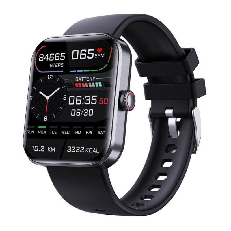 Zwarte smartwatch met bloedsuiker- en hartslagmonitor. Een essentiële fitnesstracker voor jouw gezondheid.