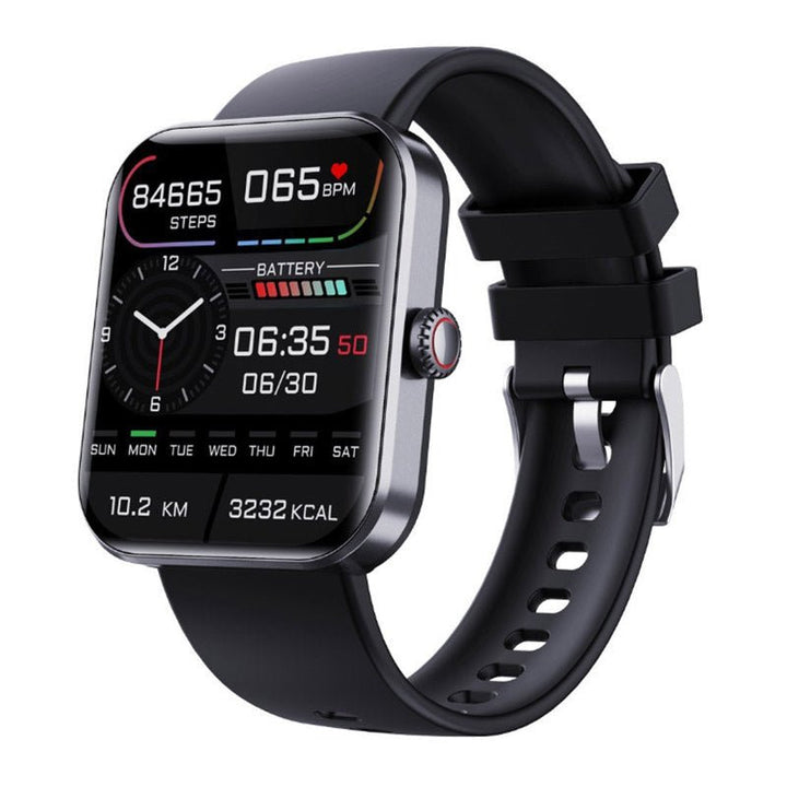 Zwarte smartwatch met bloedsuiker- en hartslagmonitor. Een essentiële fitnesstracker voor jouw gezondheid.
